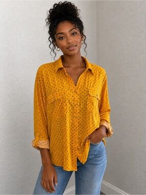 NWT Women’s Mustard Yellow Polka Dot Button-Up Shirt